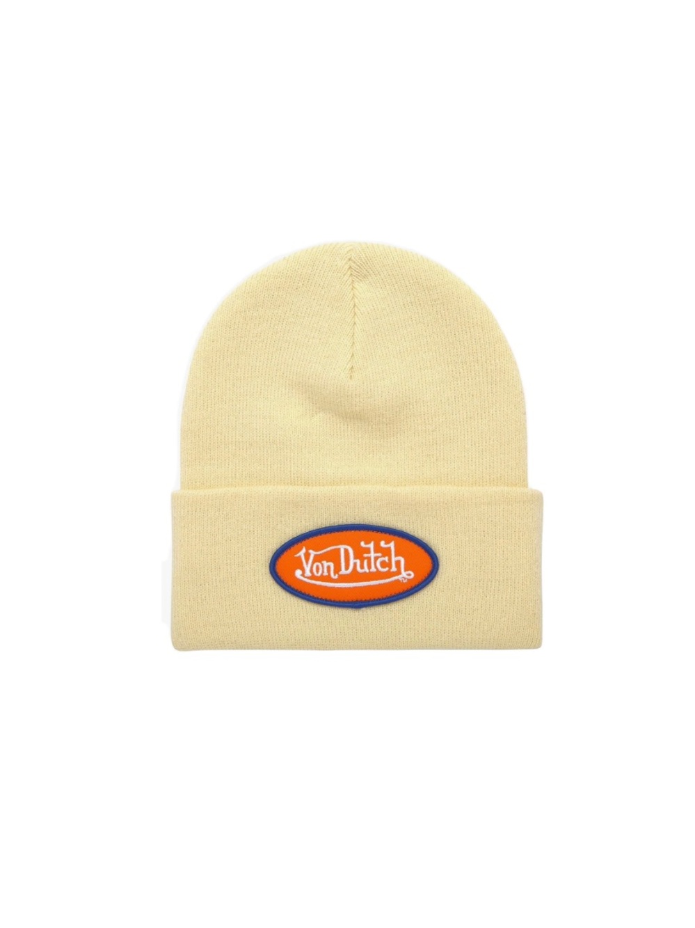 Von Dutch Unisex Yellow Beanie with Orange Logo Patch
